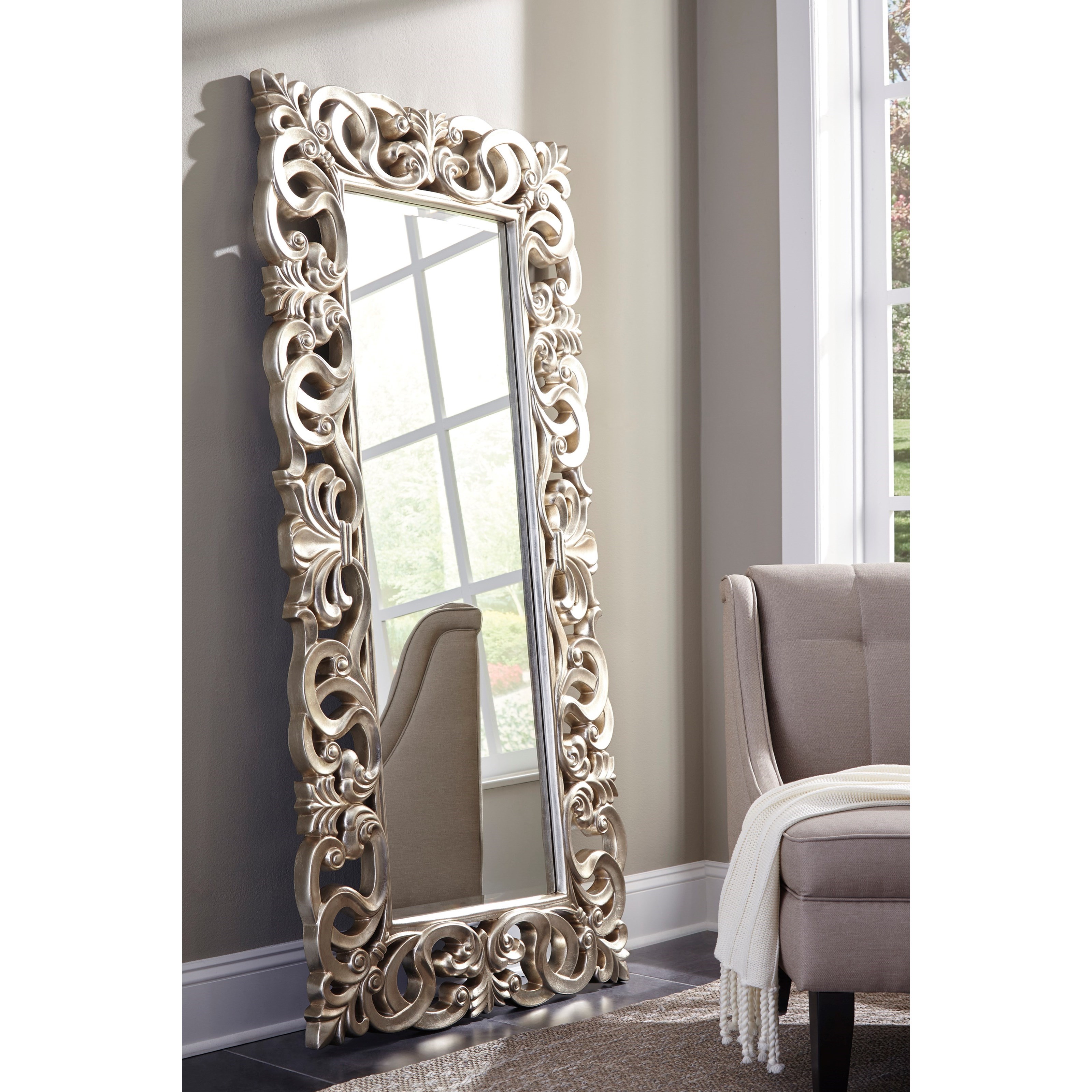 Ashley furniture a8010123 lucia antique silver finish accent mirror new arrivals